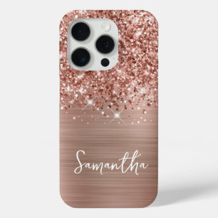 Glitterende Roze Gouden Glam Script Naam iPhone 15 Pro Case