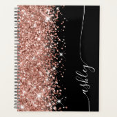 Glitterende Roze Gouden Glam Zwart Elegant Schrift Planner (Voorkant)