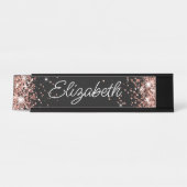 Glitterende Roze Gouden Glans Zwart Bureau Naambordje (Voorkant)