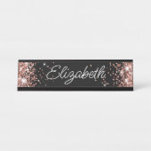 Glitterende Roze Gouden Glans Zwart Bureau Naambordje (Voorkant)