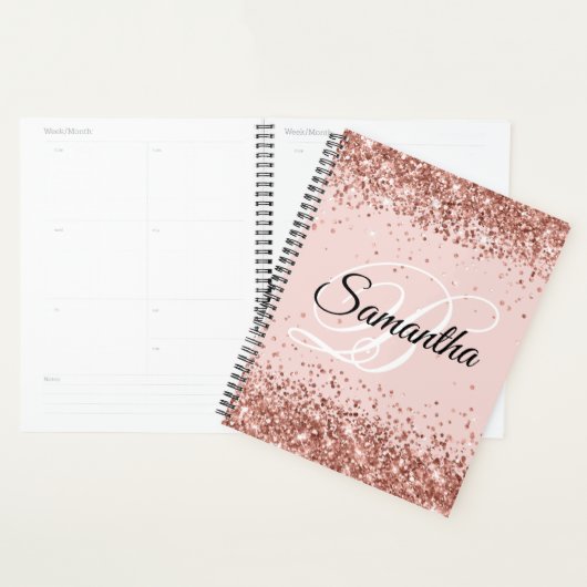 Glitterende Roze Gouden Glitter Blush Fancy Monogr Planner (Display)