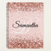 Glitterende Roze Gouden Glitter Blush Fancy Monogr Planner (Voorkant)