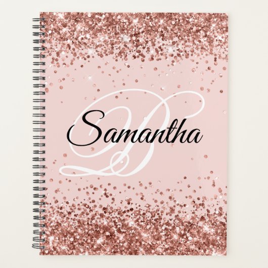 Glitterende Roze Gouden Glitter Blush Fancy Monogr Planner (Voorkant)
