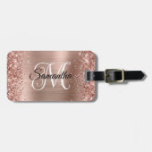 Glitterende Roze Gouden Kringloop Monogram Bagagelabel (Voorkant horizontaal)