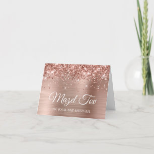 Glitterende Roze Gouden Mazel Tov voor je Bat Mitz Kaart