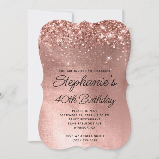 Glitterende Roze Gouden Monogram 40e Verjaardag Kaart (Voorkant)
