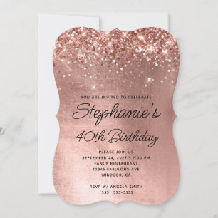 Glitterende Roze Gouden Monogram 40e Verjaardag Kaart