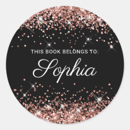 Glitterende Roze Gouden Zwarte Elegante Calligrafi Ronde Sticker