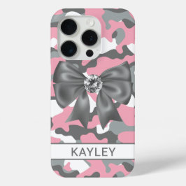 Glitterende Roze Grijs Camouflage Persoonlijk iPhone 15 Pro Case