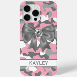 Glitterende Roze Grijs Camouflage Persoonlijk iPhone 15 Pro Max Hoesje