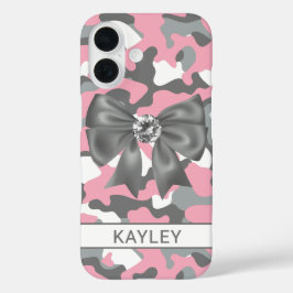 Glitterende Roze Grijs Camouflage Persoonlijk iPhone 16 Hoesje