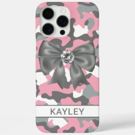 Glitterende Roze Grijs Camouflage Persoonlijk iPhone 16 Pro Max Hoesje
