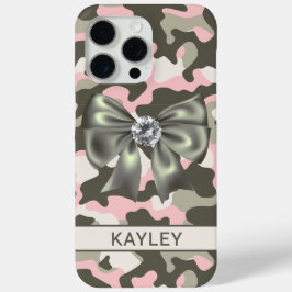 Glitterende Roze Groene Camouflage Persoonlijk iPhone 15 Pro Max Hoesje