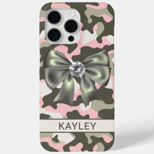 Glitterende Roze Groene Camouflage Persoonlijk iPhone 15 Pro Max Hoesje