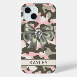 Glitterende Roze Groene Camouflage Persoonlijk iPhone 15 Case