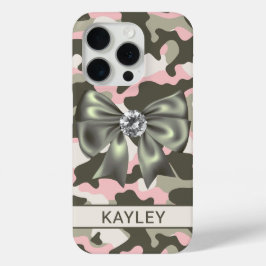 Glitterende Roze Groene Camouflage Persoonlijk iPhone 15 Pro Case