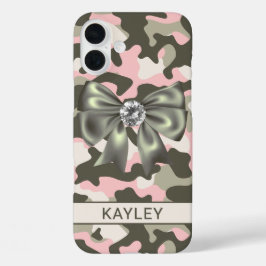 Glitterende Roze Groene Camouflage Persoonlijk iPhone 16 Plus Hoesje