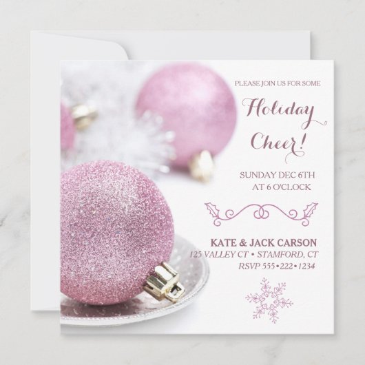 Glitterende Roze Kerstversiering Modern Kerstfeest Kaart (Voorkant)