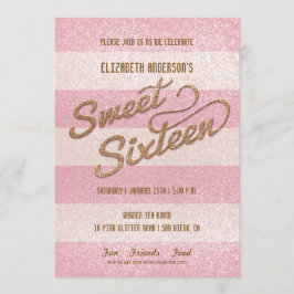 Glitterende Roze Krachtige Strepen Sweet Sixteen F Kaart