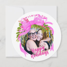 Glitterende Roze Lint Kerst Platte Vakantiekaart Feestdagenkaart