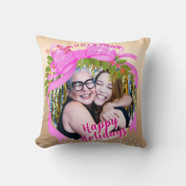 Glitterende Roze Lint Kerstfoto Goud Kussen