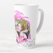 Glitterende Roze Lint Kerstfoto Latte Mok (Rechterhoek)