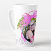 Glitterende Roze Lint Kerstfoto Latte Mok (Linkerhoek)