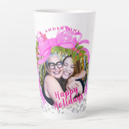 Glitterende Roze Lint Kerstfoto Latte Mok