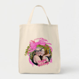Glitterende Roze Lint Kerstfoto Tote Bag