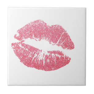Glitterende Roze Lippen Tegeltje