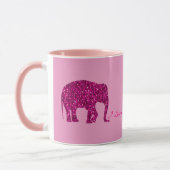 Glitterende roze olifant nepsparkels op roze mok (Links)