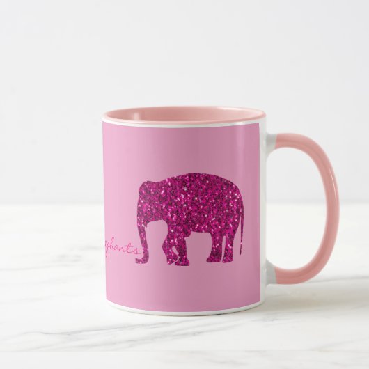 Glitterende roze olifant nepsparkels op roze mok (Rechts)