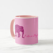 Glitterende roze olifant nepsparkels op roze mok (Voorkant links)