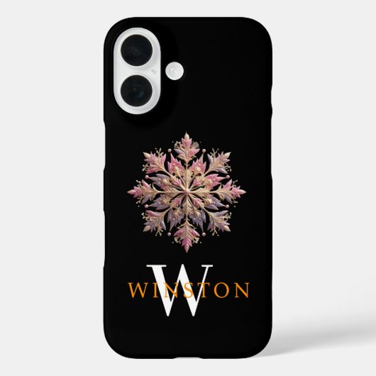 Glitterende Roze Sneeuwvlok Elegantie Monogram Zwa Case-Mate iPhone Case (Achterkant)