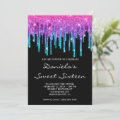 Glitterende Roze Teal Gradiënt Drip Zwarte Sweet 1 Kaart (Staand voorkant)
