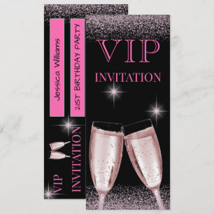 Glitterende Roze VIP Verjaardagsfeestje Kaart