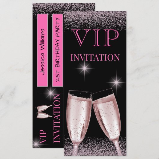 Glitterende Roze VIP Verjaardagsfeestje Kaart (Voorkant / Achterkant)