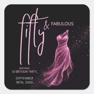 Glitterende Roze Zwarte Chic 50 & Fabulous Verjaar Vierkante Sticker