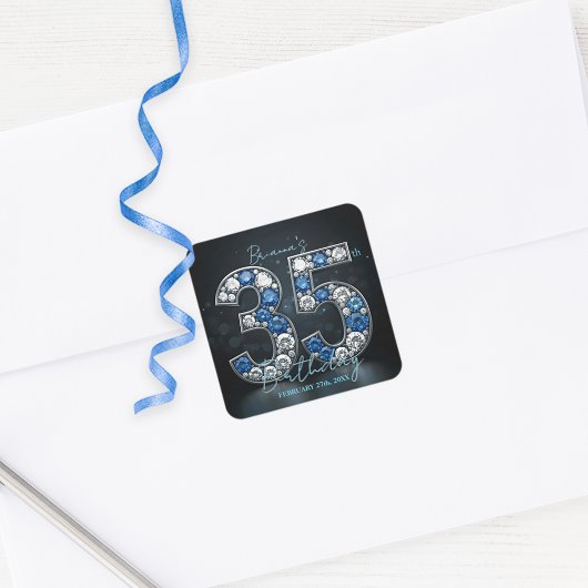 Glitterende saffier diamant 35e verjaardag juwelen vierkante sticker