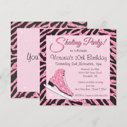 Glitterende schaatspartij-uitnodigingen met paille kaart (Voorkant / Achterkant)