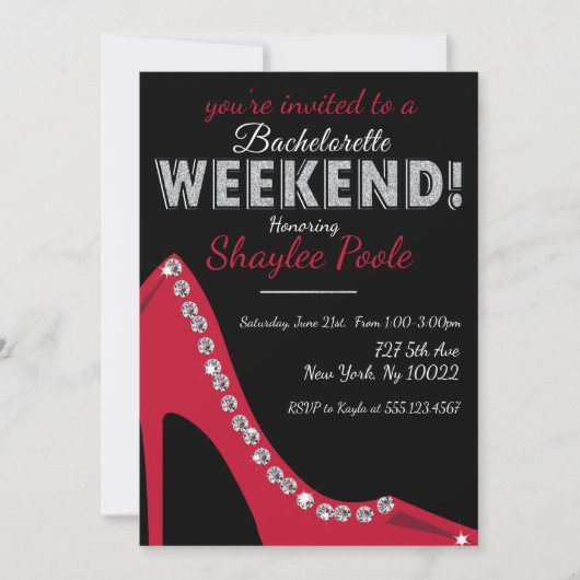 Glitterende Schoen, Bachelorette Feest Uitnodiging (Voorkant)