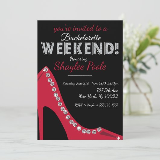 Glitterende Schoen, Bachelorette Feest Uitnodiging (Staand voorkant)
