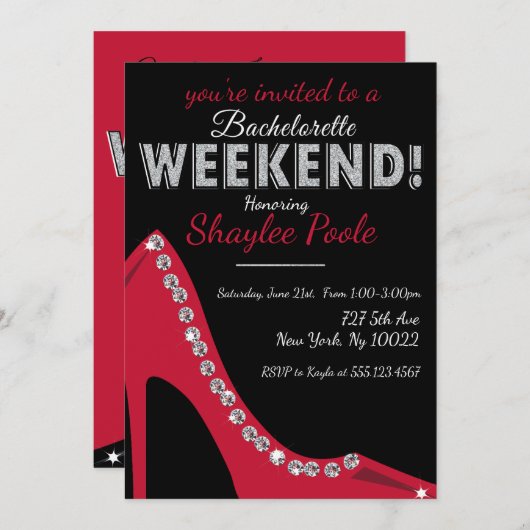 Glitterende Schoen, Bachelorette Feest Uitnodiging (Voorkant / Achterkant)