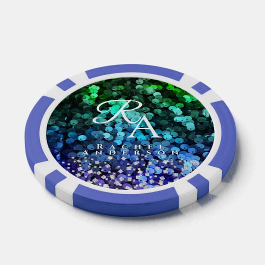 Glitterende Sequin Monogram Poker Chips (Enkel)
