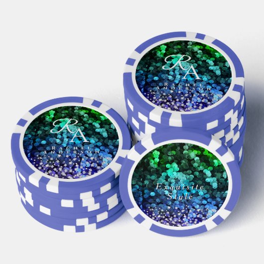 Glitterende Sequin Monogram Poker Chips (Opstapeling)