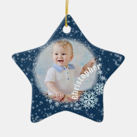 Glitterende sneeuwvlokken Blue Star Ornament (Voorkant)