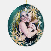 Glitterende sneeuwvlokken Foto Groen Ornament (Links)