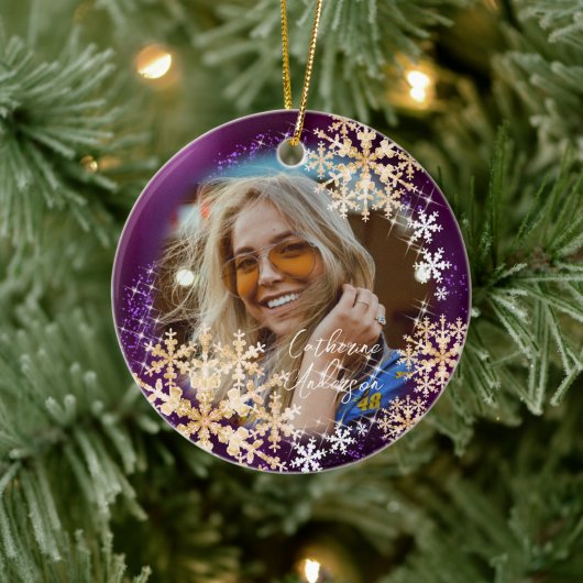 Glitterende sneeuwvlokken Foto Magenta Ornament (Boom)