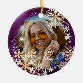 Glitterende sneeuwvlokken Foto Magenta Ornament (Voorkant)