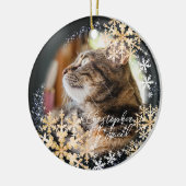 Glitterende sneeuwvlokken Foto Zwart Ornament (Links)